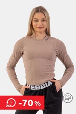 Women's T-Shirt Nebbia Organic Cotton Ribbed Long Sleeve Top 415 brown XS