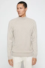 Koton Basic Knitwear Sweater Half Turtleneck Long Sleeved Geometric Pattern.