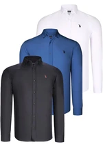 TRIPLE SET G725 DEWBERRY MENS SHIRT-BLACK-WHITE-INDIGO