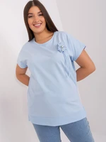 Light blue blouse plus size with decorative application