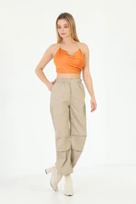 BİKELİFE Women's Beige Stoppered Parachute Trousers