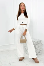 Cotton set ribbed blouse + ecru trousers