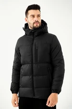 River Club Men's Black Fiber Hooded Water and Windproof Puffer Winter Coat