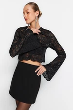 Trendyol Black Crop Knitted Unlined Lace Blouse