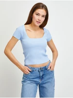 Light Blue Women's Ribbed Cropped T-Shirt Guess