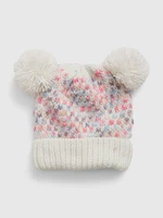 White-pink girly winter hat with GAP pompoms