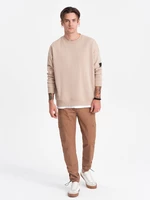 Ombre Men's pants with cargo pockets and leg hem - light brown