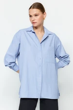 Trendyol Blue Striped Oversize/Creature Woven Shirt