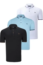 TRIPLE SET T8586 DEWBERRY MEN'S T-SHIRT-BLACK-WHITE-CYAN