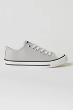 ALTINYILDIZ CLASSICS Men's Light Gray Casual Canvas Sneakers.