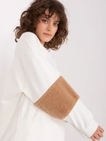 Ecru sweatshirt with fur inserts on the sleeves