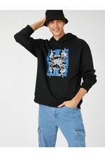 Koton Hooded Oversized Sweatshirt, Raised Skull Printed