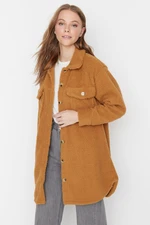 Trendyol Camel Shirt Collar Double Pocketed Plush Coat