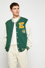 Koton College Jacket Bomber Collar Embroidered Detailed Snap Buttons With Pocket.