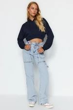 Trendyol Blue Pocket Detailed High Waist Wide Leg Jeans