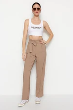 Trendyol Mink Belted Straight/Straight Cut Woven Trousers