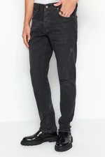 Trendyol Men's Anthracite Slim Fit Scratched Destroyed Denim Jeans.