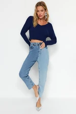 Trendyol Blue Color Block High Waist Mom Jeans