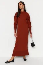 Trendyol Tile Crew Neck Smocking Off the Shoulder Knitwear Dress