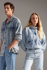 Trendyol Light Blue Oversized Bomber Denim Jacket