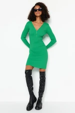 Trendyol Green Mini Knitwear V-Neck Dress