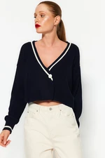 Trendyol Navy Blue Super Crop Color Block Knitwear Cardigan