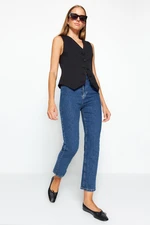 Trendyol Dark Blue High Waist Comfort Straight Jeans