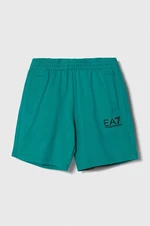 Detské bavlnené šortky EA7 Emporio Armani zelená farba