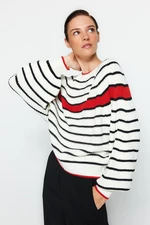 Trendyol Ecru Color Block Crew Neck Pletený svetr