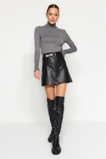 Trendyol Black Belted Faux Leather Mini Length Woven Skirt