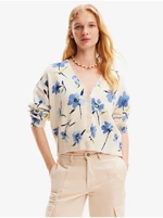 Blue-beige women's floral cardigan Desigual Mantis - Women