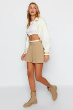 Trendyol Beige Double-Belt Detail Pleated Mini Woven Skirt