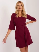 Burgundy cocktail dress with 3/4 sleeves
