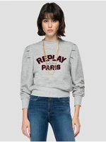 Light grey women's patterned sweatshirt with chain in gold Replay