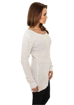 Women's sweater with a long wide neckline in white