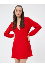 Koton Wrap Mini Dress with Tie Detail V-Neck