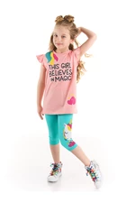 Denokids Magic Unicorn Girl Kids Pink T-shirt, Turquoise Leggings Set.