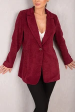 armonika Women's Burgundy Single Button Velvet Jacket