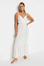 Trendyol White Maxi Weave Cut Out/Window Beach Dress