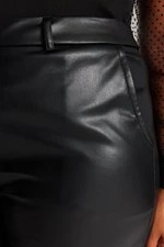 Trendyol Curve Black Wide Cut Faux Leather Woven Trousers