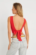 Cool & Sexy Women's Tie Back Crop Blouse Red