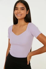 Trendyol Lilac Fitted Cotton Stretch Knitted Blouse