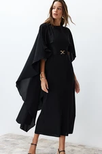 Trendyol Black Belted Cape Detailed Elegant Woven Evening Dress