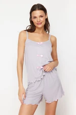 Trendyol Gray Ribbon/Bow Detailed Rope Strap Corded Knitted Pajama Set