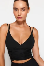 Trendyol Black Supported/Styling Double String Strap V-Neck Knitted Sports Bra