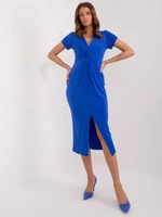 Cobalt blue pencil dress with slit