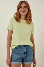 Happiness İstanbul Women's Light Green Crew Neck Basic Knitted T-Shirt