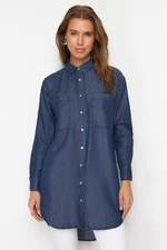 Trendyol Dark Blue Oversize Tencel Denim Modest Shirt