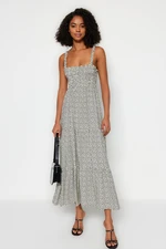 Trendyol White Polka Dot Straight Cut Strap Square Neck Gipe Detailed Woven Midi Dress