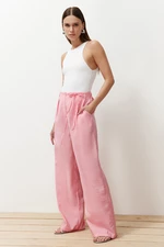 Trendyol Pink Modal Slim Belt Pleated Wide Cut Wide Leg Woven Trousers